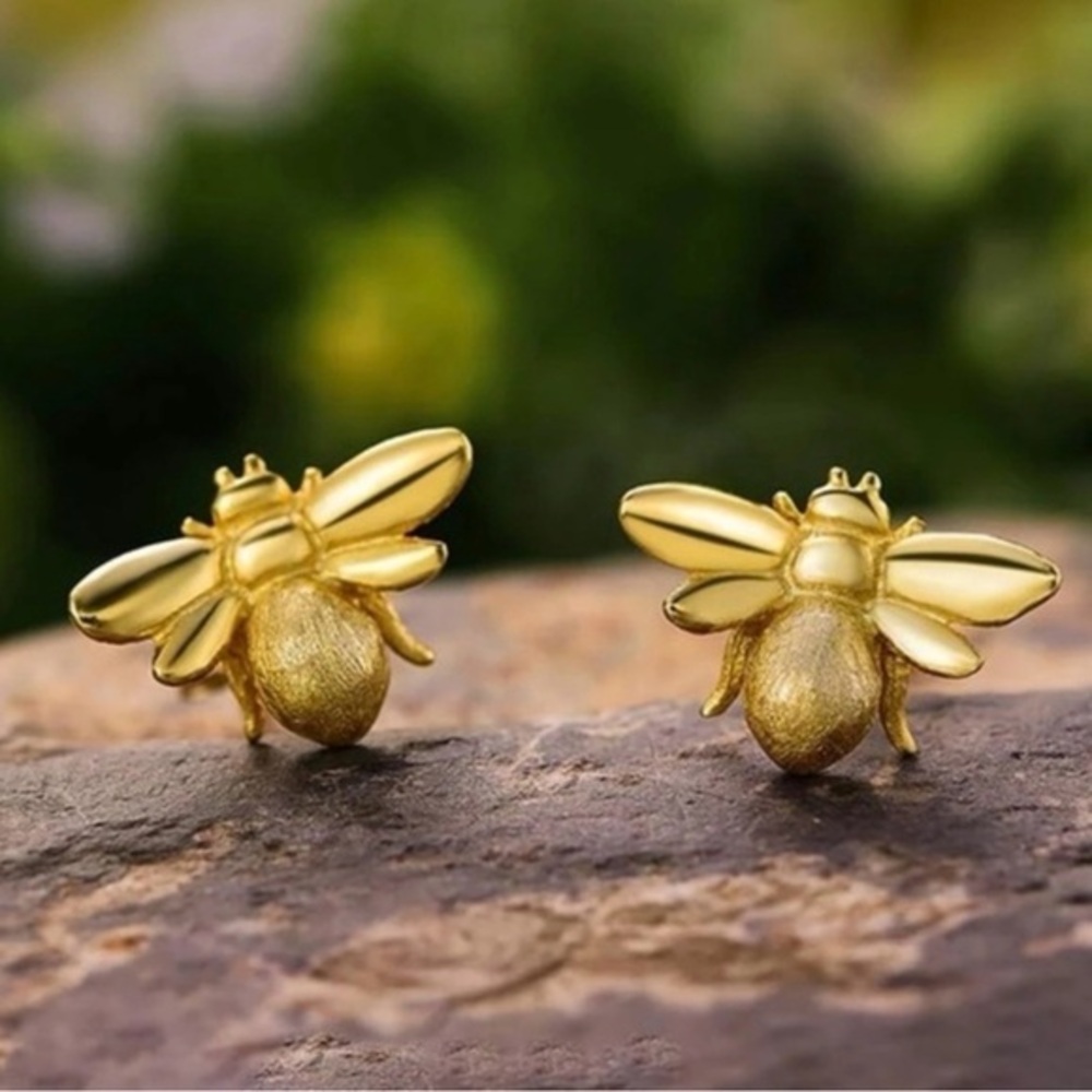 925 Sterling Silver Minimalist Gold Bee Stud Earrings